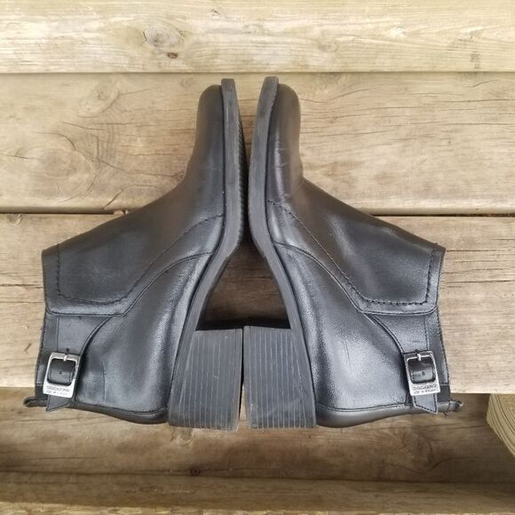 Vintage 90s y2k Square Toe Chunky Heel Black Leather Heeled Ankle Boots Booties - Picture 2 of 9